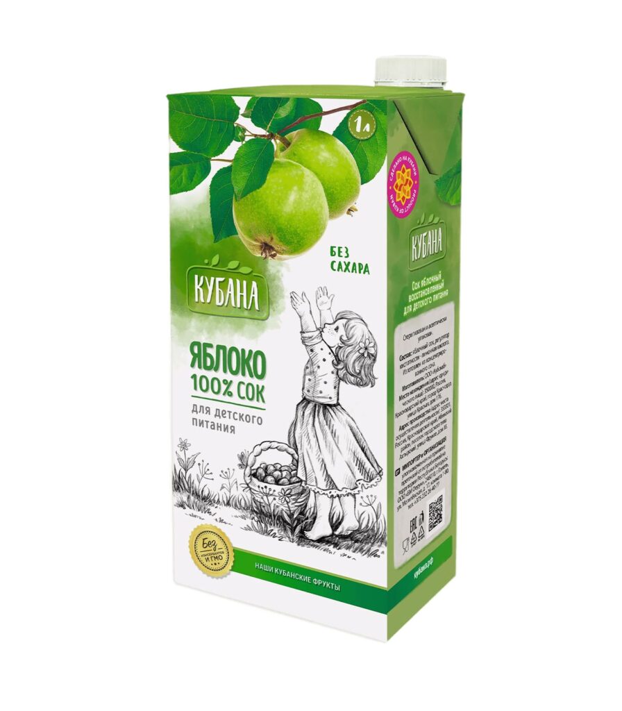 Сок яблочный восстановленный для детского питания Кубана, 1л купить оптом